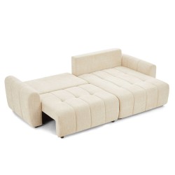 Divano ad angolo trasformabile e reversibile JONEA a 4 posti in tessuto testurizzato beige