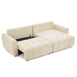 Divano ad angolo trasformabile e reversibile JONEA a 4 posti in tessuto testurizzato beige