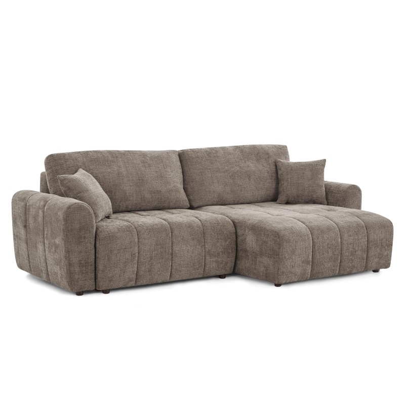 Canapé d'angle convertible et réversible JONEA 4 places tissu texturé marron