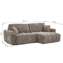 Canapé d'angle convertible et réversible JONEA 4 places tissu texturé marron