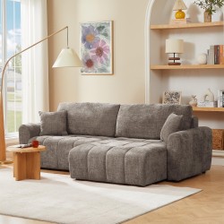 Canapé d'angle convertible et réversible JONEA 4 places tissu texturé marron