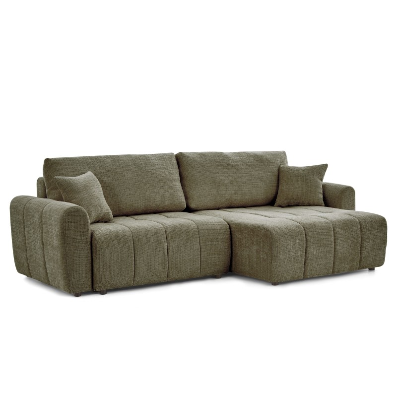 Canapé d'angle convertible et réversible JONEA 4 places tissu texturé vert
