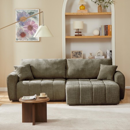 Canapé d'angle convertible et réversible JONEA 4 places tissu texturé vert