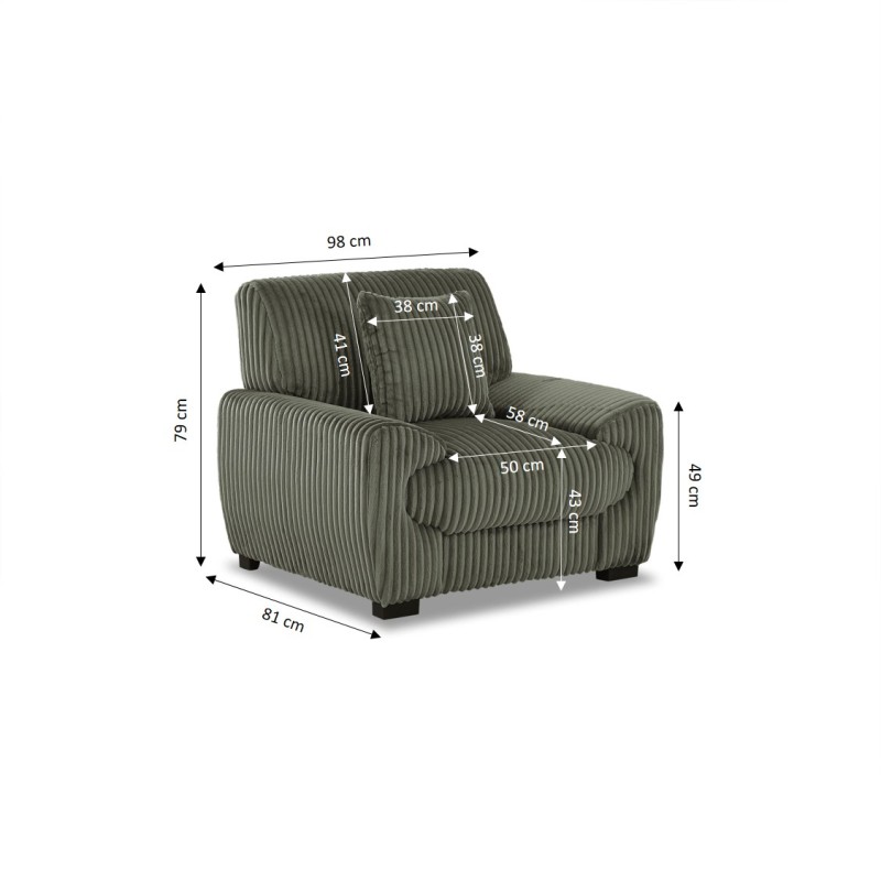 Fauteuil fixe ADEA 1 place velours côtelé vert