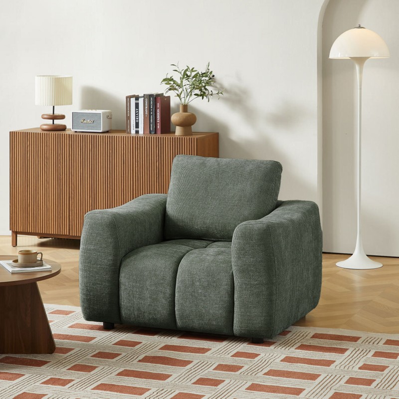 Fauteuil fixe KEREA 1 place tissu chenille vert