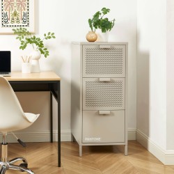 PANTONE-Schreibtischcontainer aus sandbeigem Metall, 3 Schubladen, H 105 cm