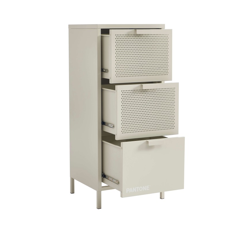 PANTONE-Schreibtischcontainer aus sandbeigem Metall, 3 Schubladen, H 105 cm