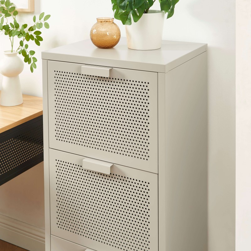 PANTONE-Schreibtischcontainer aus sandbeigem Metall, 3 Schubladen, H 105 cm