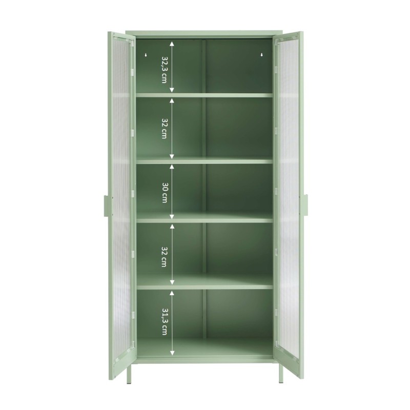 Vaisselier PANTONE en verre cannelé et métal vert amande h180cm