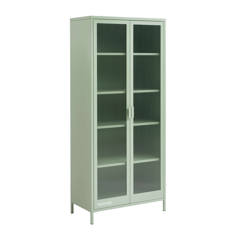 Vaisselier PANTONE en verre cannelé et métal vert amande h180cm