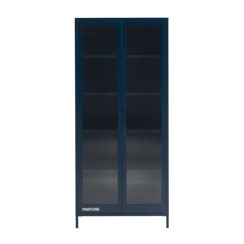Vaisselier PANTONE en verre cannelé et métal bleu nuit h180cm
