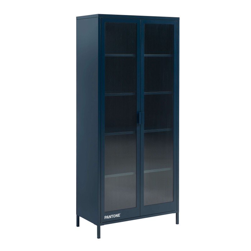 Vaisselier PANTONE en verre cannelé et métal bleu nuit h180cm