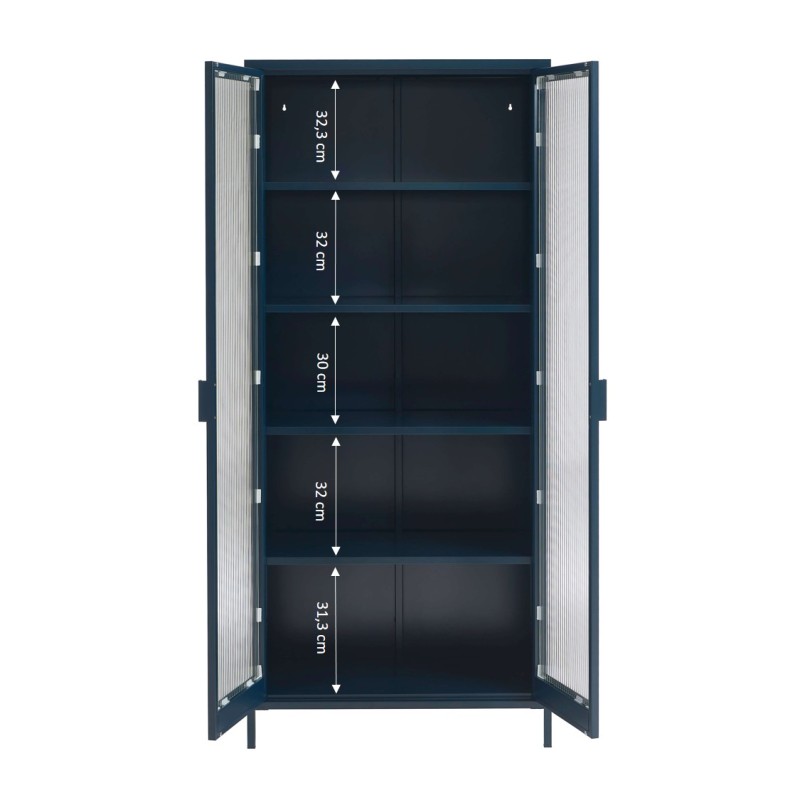 Vaisselier PANTONE en verre cannelé et métal bleu nuit h180cm