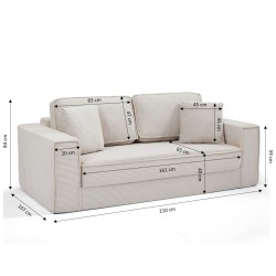Canapé droit compressé et convertible EREBUS déplimousse 3 places velours côtelé beige