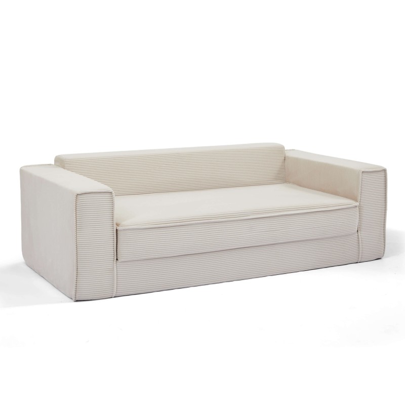 Canapé droit compressé et convertible EREBUS déplimousse 3 places velours côtelé beige