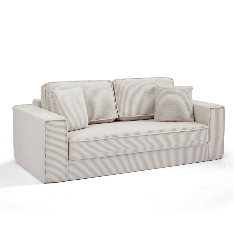 Canapé droit compressé et convertible EREBUS déplimousse 3 places velours côtelé beige