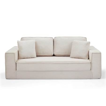 Canapé droit compressé et convertible EREBUS déplimousse 3 places velours côtelé beige