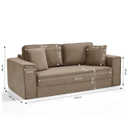 3-Sitzer-Sofa EREBUS, komprimiert und ausklappbar, mit „Déplimousse“-System, aus taupefarbenem Cord