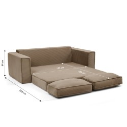 3-Sitzer-Sofa EREBUS, komprimiert und ausklappbar, mit „Déplimousse“-System, aus taupefarbenem Cord