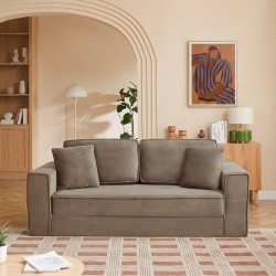 3-Sitzer-Sofa EREBUS, komprimiert und ausklappbar, mit „Déplimousse“-System, aus taupefarbenem Cord