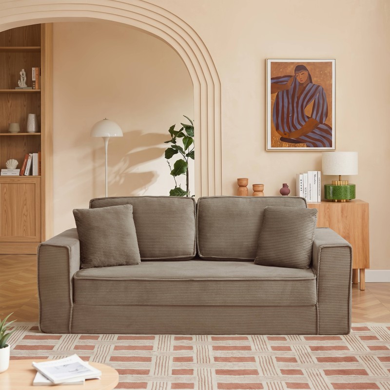 3-Sitzer-Sofa EREBUS, komprimiert und ausklappbar, mit „Déplimousse“-System, aus taupefarbenem Cord