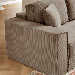 3-Sitzer-Sofa EREBUS, komprimiert und ausklappbar, mit „Déplimousse“-System, aus taupefarbenem Cord