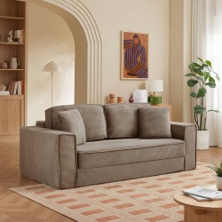 3-Sitzer-Sofa EREBUS, komprimiert und ausklappbar, mit „Déplimousse“-System, aus taupefarbenem Cord