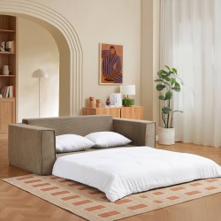 3-Sitzer-Sofa EREBUS, komprimiert und ausklappbar, mit „Déplimousse“-System, aus taupefarbenem Cord