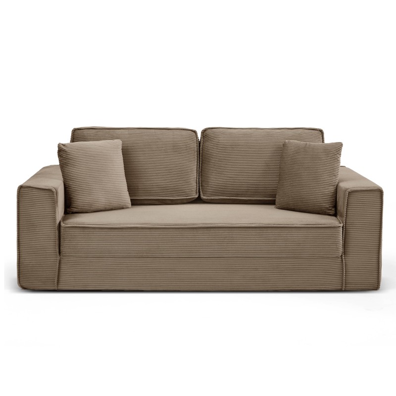 3-Sitzer-Sofa EREBUS, komprimiert und ausklappbar, mit „Déplimousse“-System, aus taupefarbenem Cord