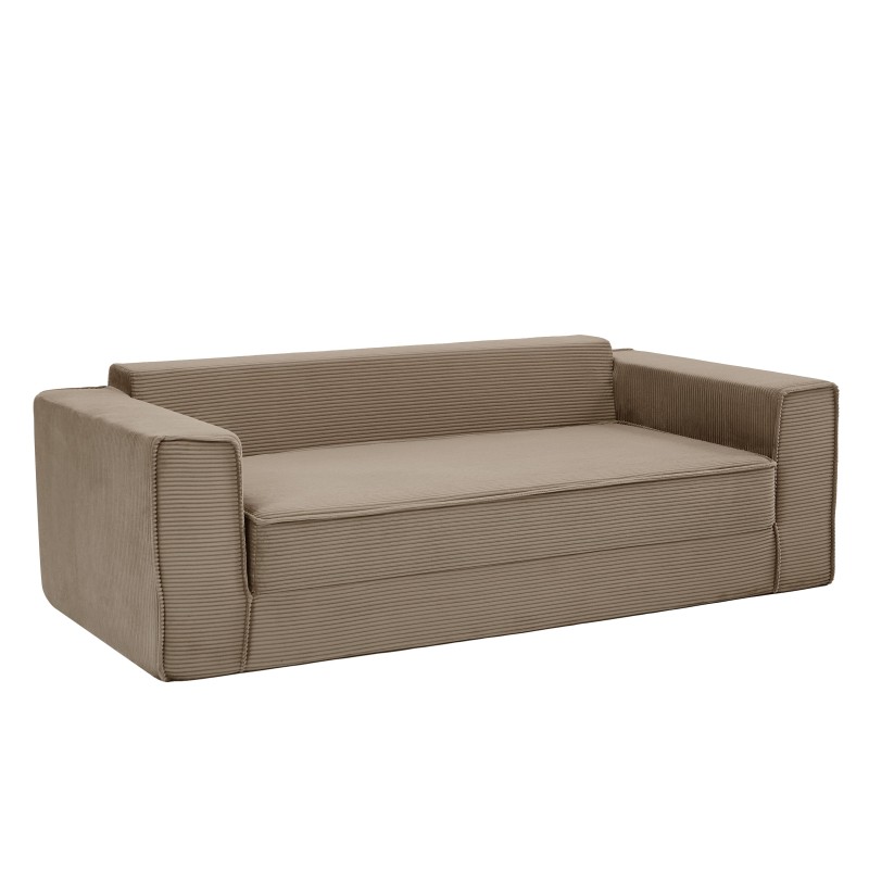 3-Sitzer-Sofa EREBUS, komprimiert und ausklappbar, mit „Déplimousse“-System, aus taupefarbenem Cord