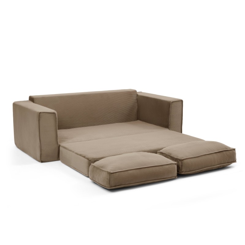 3-Sitzer-Sofa EREBUS, komprimiert und ausklappbar, mit „Déplimousse“-System, aus taupefarbenem Cord