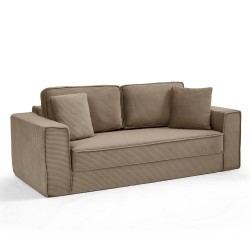3-Sitzer-Sofa EREBUS, komprimiert und ausklappbar, mit „Déplimousse“-System, aus taupefarbenem Cord
