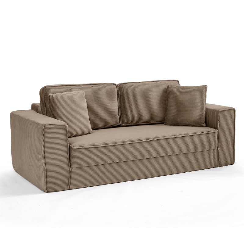 3-Sitzer-Sofa EREBUS, komprimiert und ausklappbar, mit „Déplimousse“-System, aus taupefarbenem Cord