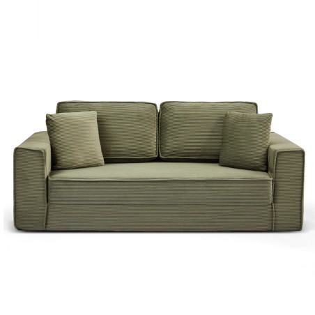 3-Sitzer-Sofa EREBUS, komprimiert und ausklappbar, mit „Déplimousse“-System, aus grünem Cord