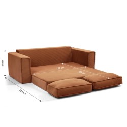 Canapé droit compressé et convertible EREBUS déplimousse 3 places velours côtelé terracotta