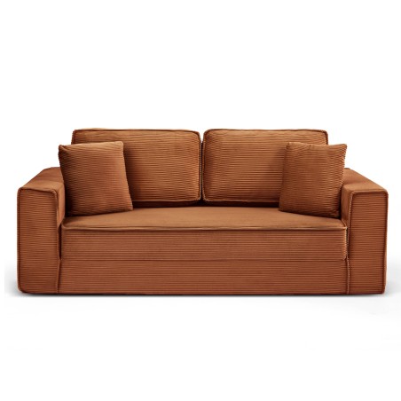 Gerades, komprimiertes und ausklappbares 3-Sitzer-Sofa EREBUS mit ausklappbarem Polster aus terrakottafarbenem Cord