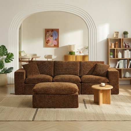 Modulares KENA-Sofa (4-Sitzer) mit komprimierter Polsterung, brauner Zebra-Bouclé-Stoff