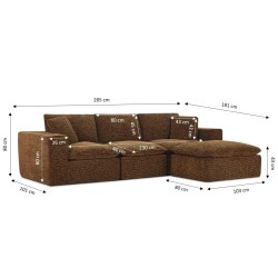 Canapé modulaire compressé KENA 4 places tissu bouclette zebré marron