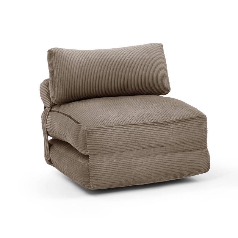 Fauteuil convertible compressé NYX en mousse 1 place velours côtelé gris