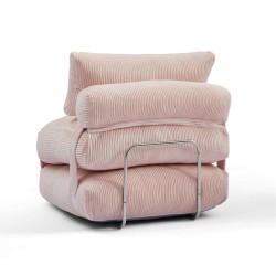 Fauteuil convertible compressé NYX en mousse 1 place velours côtelé rose