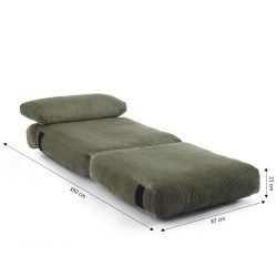 Fauteuil convertible compressé NYX en mousse 1 place velours côtelé vert