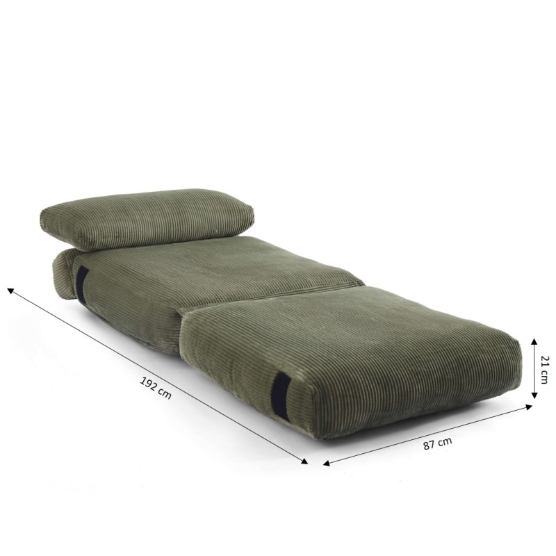 Fauteuil convertible compressé NYX en mousse 1 place velours côtelé vert