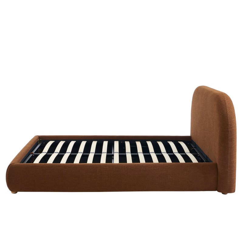 Bett mit Stauraum JELLY 140x190 aus braunem Bouclé-Stoff, inklusive Lattenrost