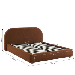 Bett mit Stauraum JELLY 140x190 aus braunem Bouclé-Stoff, inklusive Lattenrost