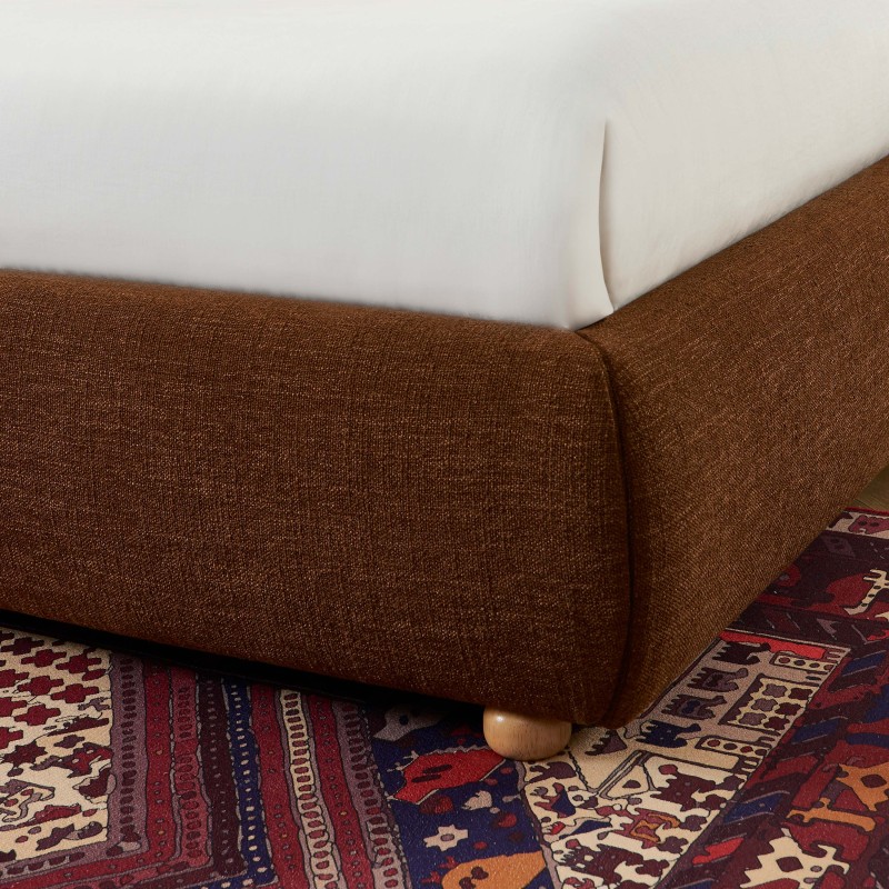 Bett mit Stauraum JELLY 140x190 aus braunem Bouclé-Stoff, inklusive Lattenrost