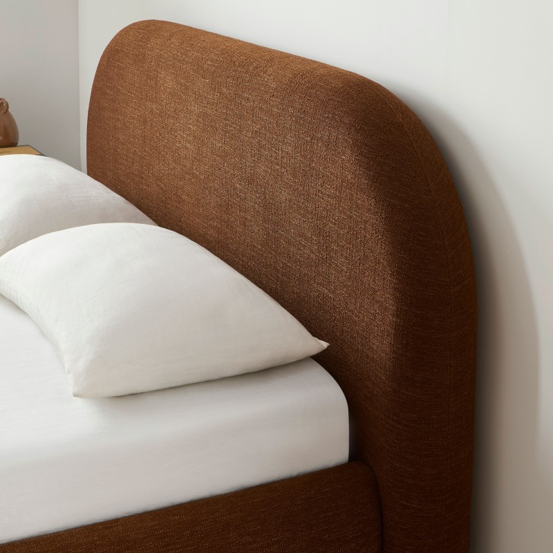 Bett mit Stauraum JELLY 140x190 aus braunem Bouclé-Stoff, inklusive Lattenrost
