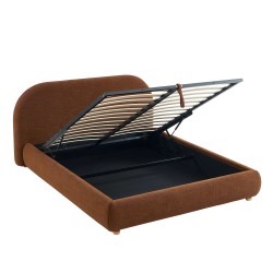 Bett mit Stauraum JELLY 140x190 aus braunem Bouclé-Stoff, inklusive Lattenrost