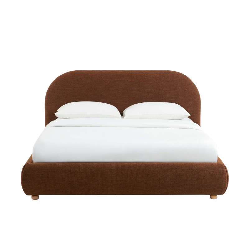 Bett mit Stauraum JELLY 140x190 aus braunem Bouclé-Stoff, inklusive Lattenrost