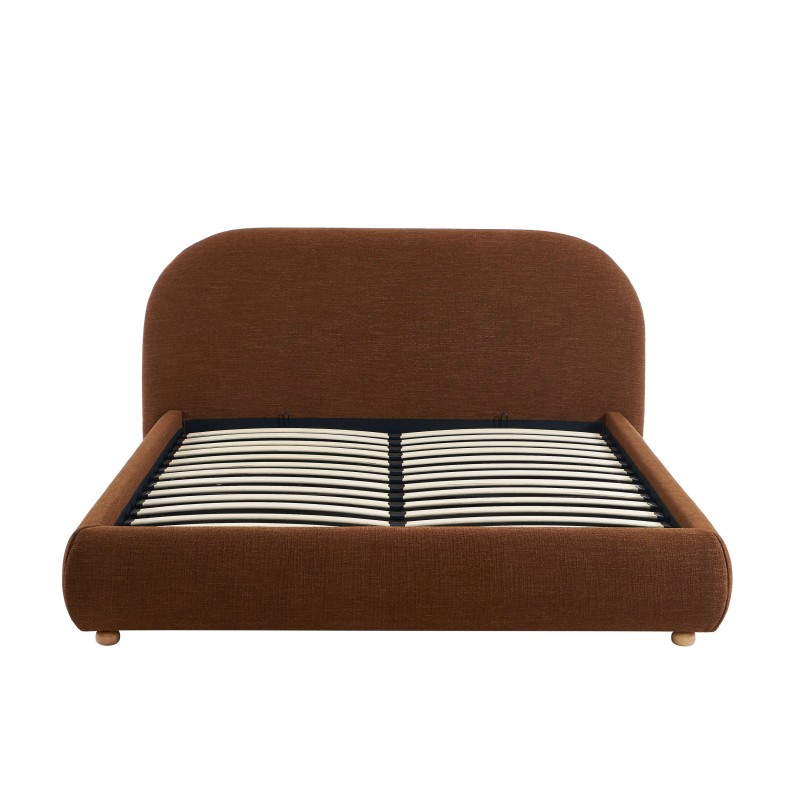 Bett mit Stauraum JELLY 140x190 aus braunem Bouclé-Stoff, inklusive Lattenrost