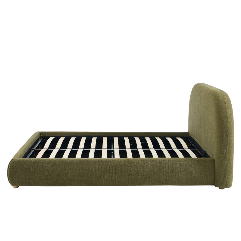 JELLY-Bett mit Stauraum 140x190 aus grünem Bouclé-Stoff, inklusive Lattenrost